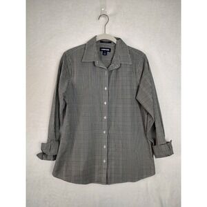 Lands' End Plaid No Iron Supima Button Down Shirt Career Casual Size 6